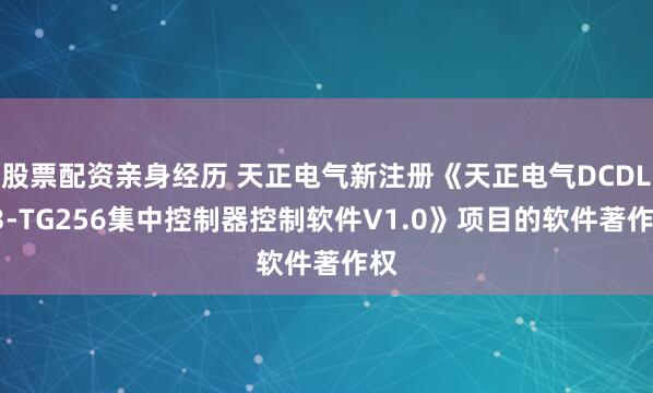 股票配资亲身经历 天正电气新注册《天正电气DCDL23-TG256集中控制器控制软件V1.0》项目的软件著作权